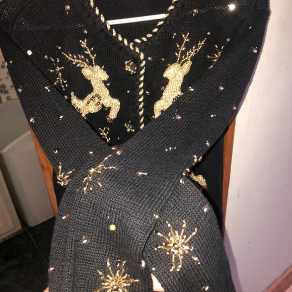 Christmas Cardigan vintage Samantha Taylor Reindeer women’s small - Picture 3 of 12